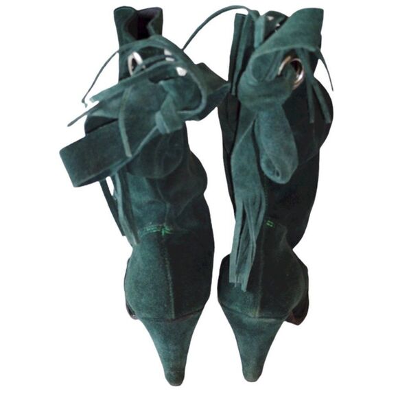 Lavorazione Artigiana Hand Made Green Suede Boho Heeled Slouch Boots Size Eu 40 - Picture 6 of 9